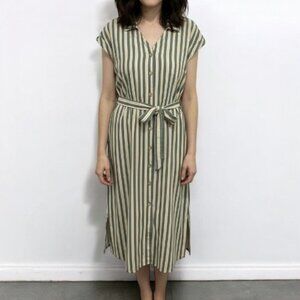 Ashly & Sage Sage Green Striped Midi Dress - Button Down - Belted Size XL